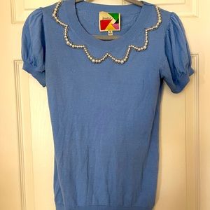 Modcloth short sleeve sweater with pearls